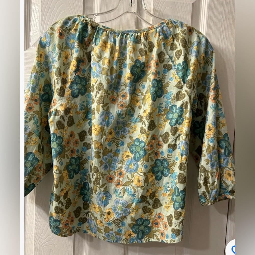 ANA Blouse Womens XS Blue & Yellow Top Floral 3/4 Sleeve - Picture 2 of 4